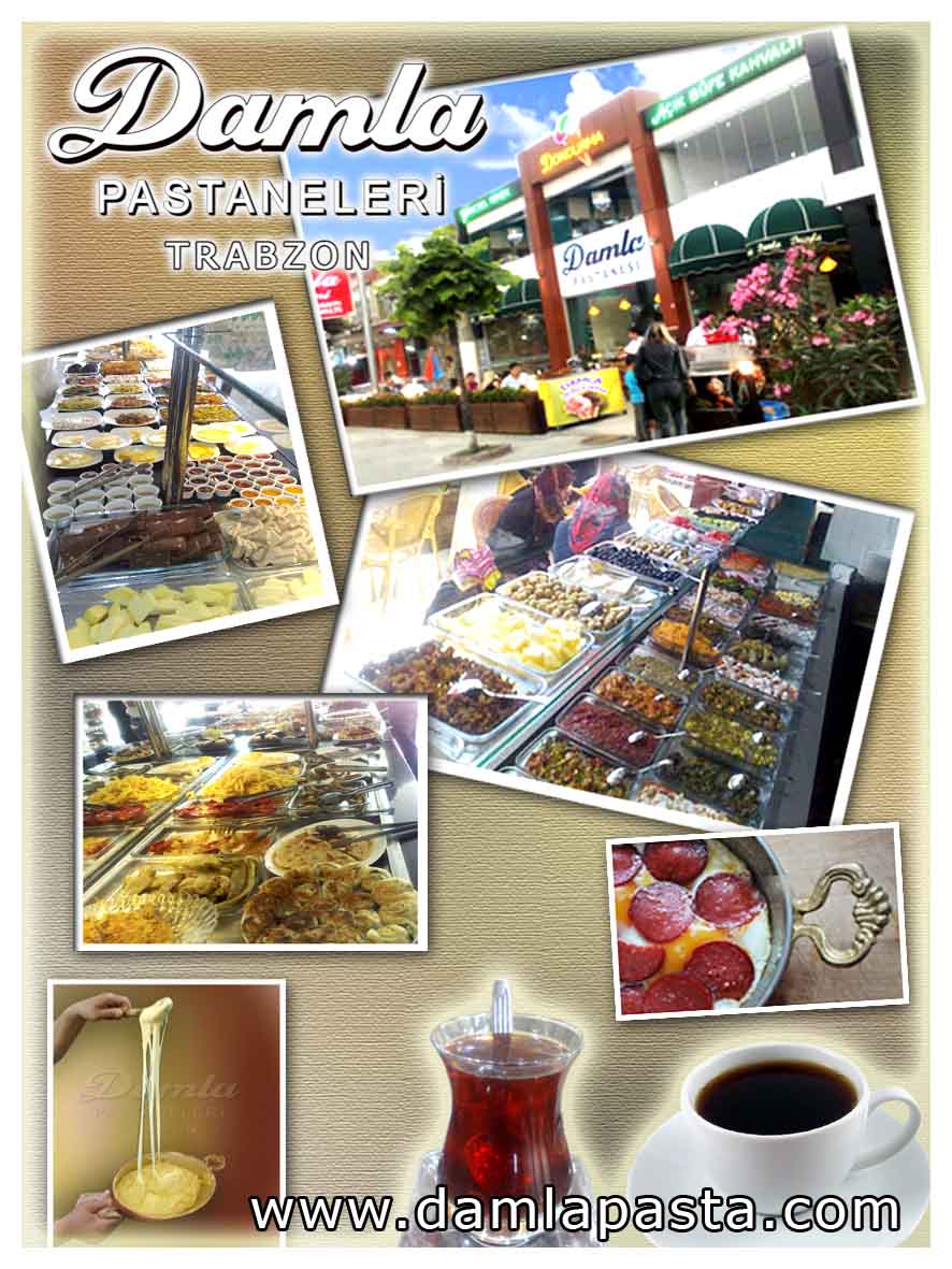 trabzonda kahvalt ve yöresel yemek hizmeti veren firmalar arasnda damla pastaneleri ilk srada yer almaktadr , karadeniz gezileri için seyahate çkan turistlerin karadeniz usulü kahvalt ve yöresel yemek hizmeti alabilecekleri yegane yerlerden biridir damla pastaneleri